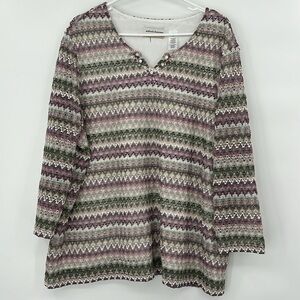 Alfred Dunner Womens 3/4 Sleeve Knit Top Sz 2X Pastel‎ Beaded Easter Cottagecore